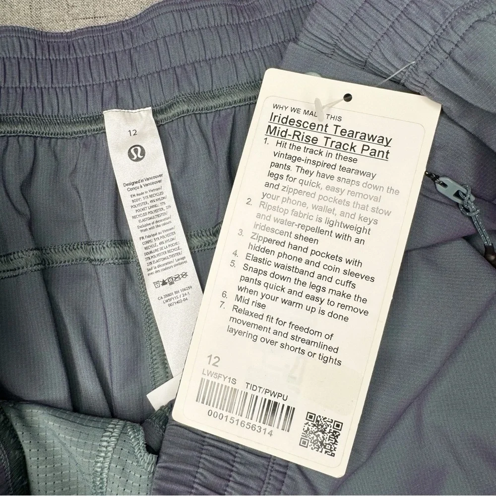 Lululemon Iridescent Tearaway Mid Rise Track Pant Tidewater Teal Purple 12 NWT